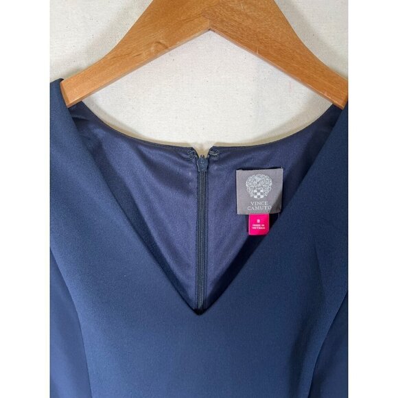 Vince Camuto Womens Size 8 Navy Shealth Dress Sheer Angel Flutter Sleeves Lined - Picture 7 of 14